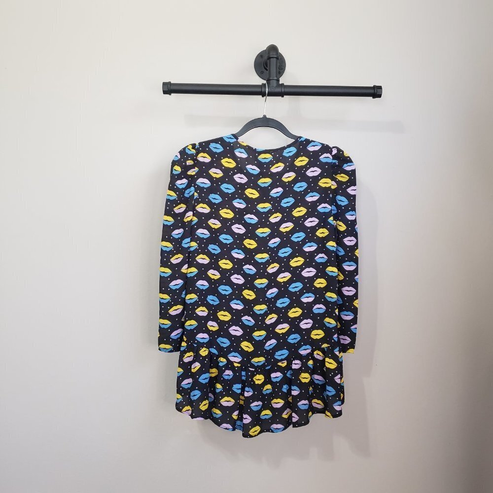 Anna Sui Novelty Lip Print Peplum High Low Blouse Size XS